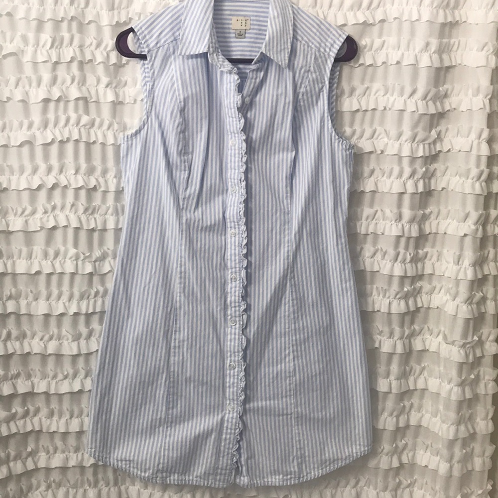 Button-Down Collared Striped Shirt Dress